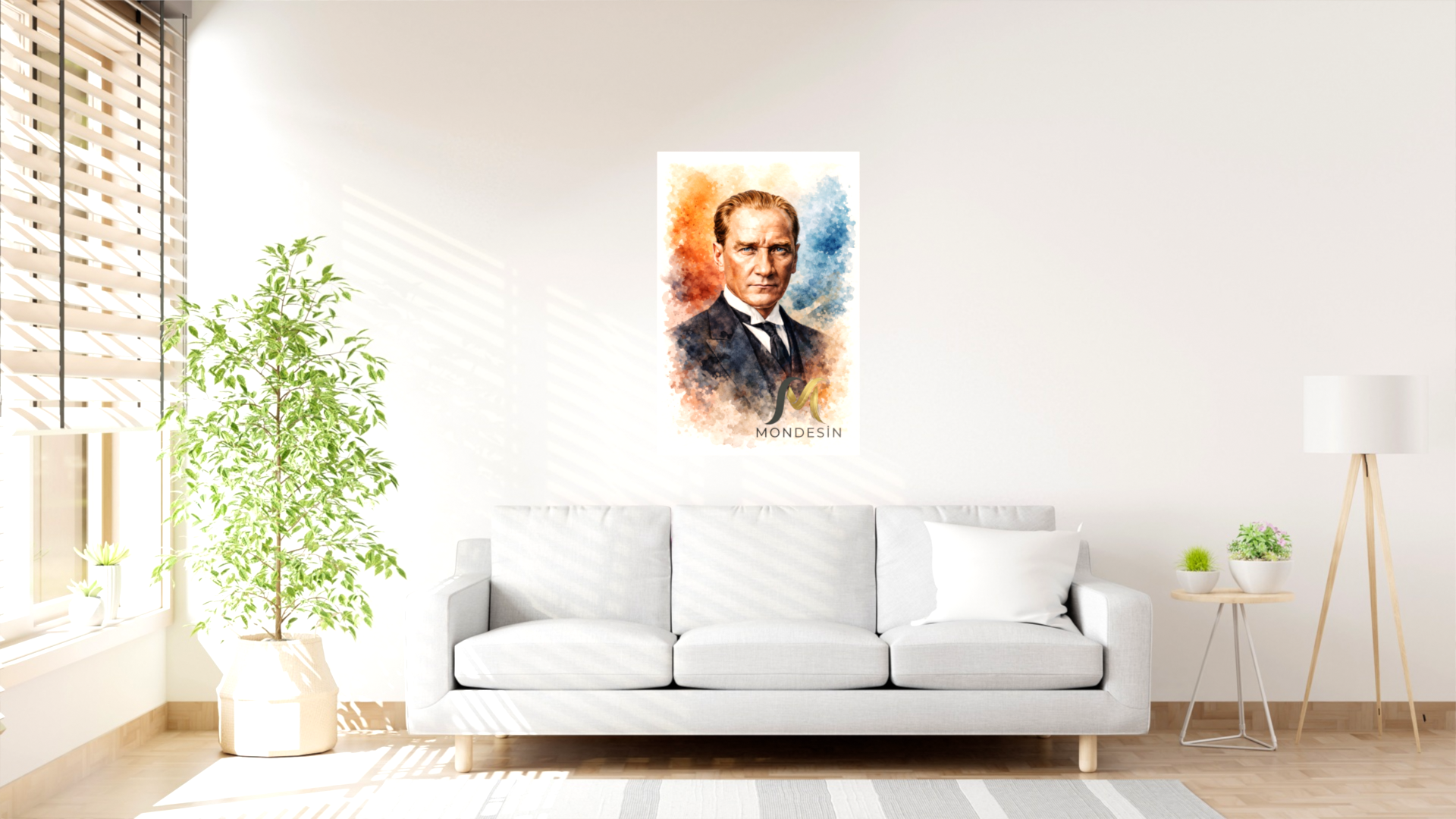 Mustafa Kemal Atatürk 44  Dikey Tablo, Yağlı Boya ve Deri Görünümlü
