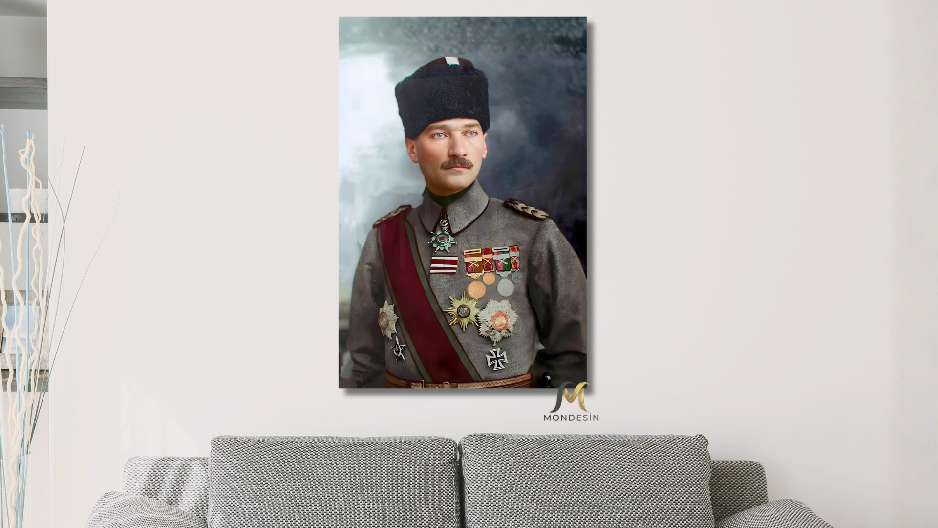 Mustafa Kemal Atatürk 46 Dikey Tablo, Yağlı Boya ve Deri Görünümlü