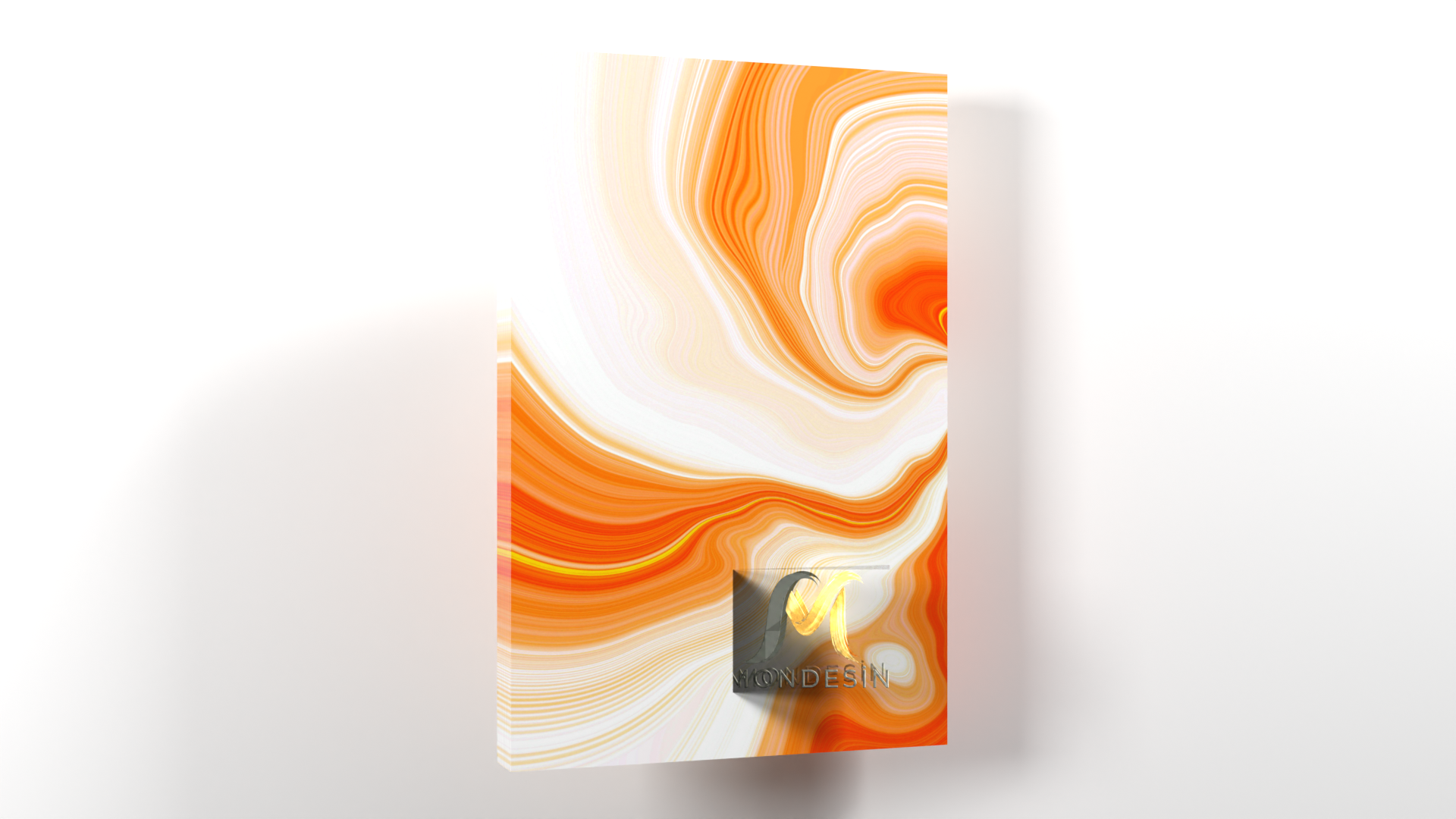 Turuncu Dalga Dikey Tablo, Yağlı Boya ve Deri Görünümlü