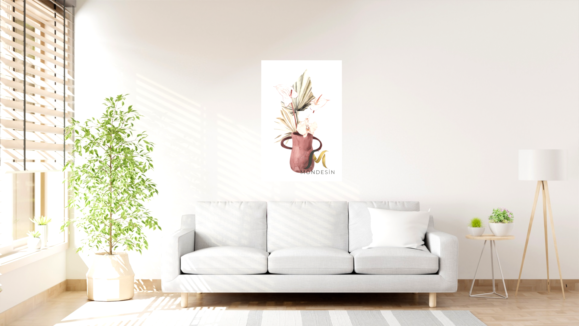 Çiçek Vazosu Pastel Dikey Tablo, Yağlı Boya ve Deri Görünümlü