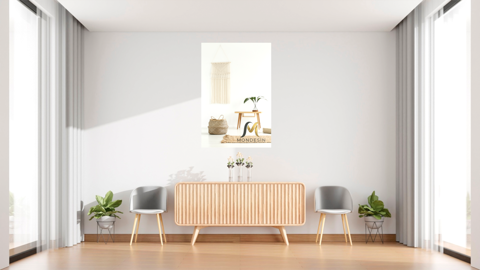 İskandinav Oda Dikey Tablo, Yağlı Boya ve Deri Görünümlü