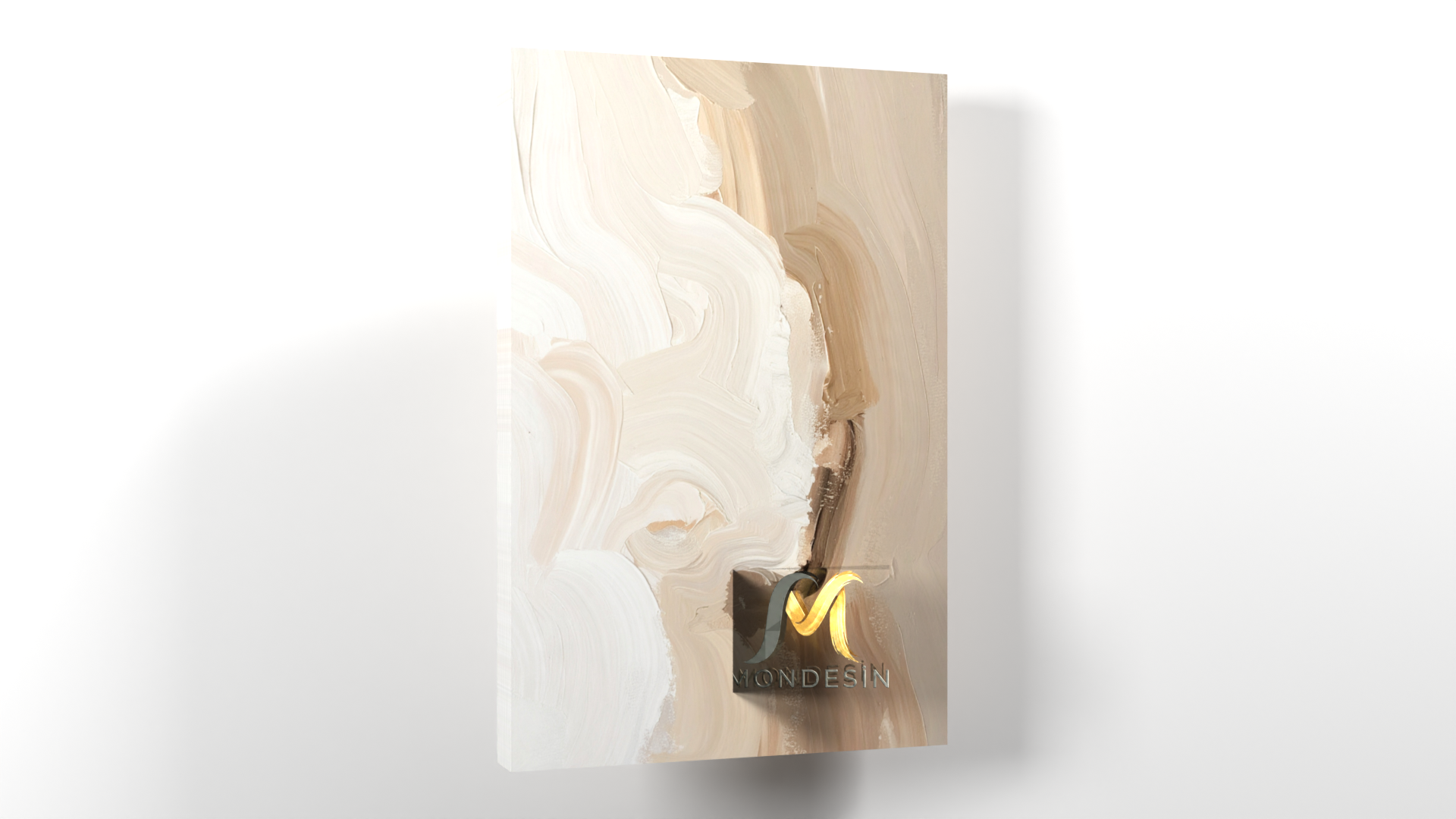 Soyut Dalga Krem Dikey Tablo, Yağlı Boya ve Deri Görünümlü