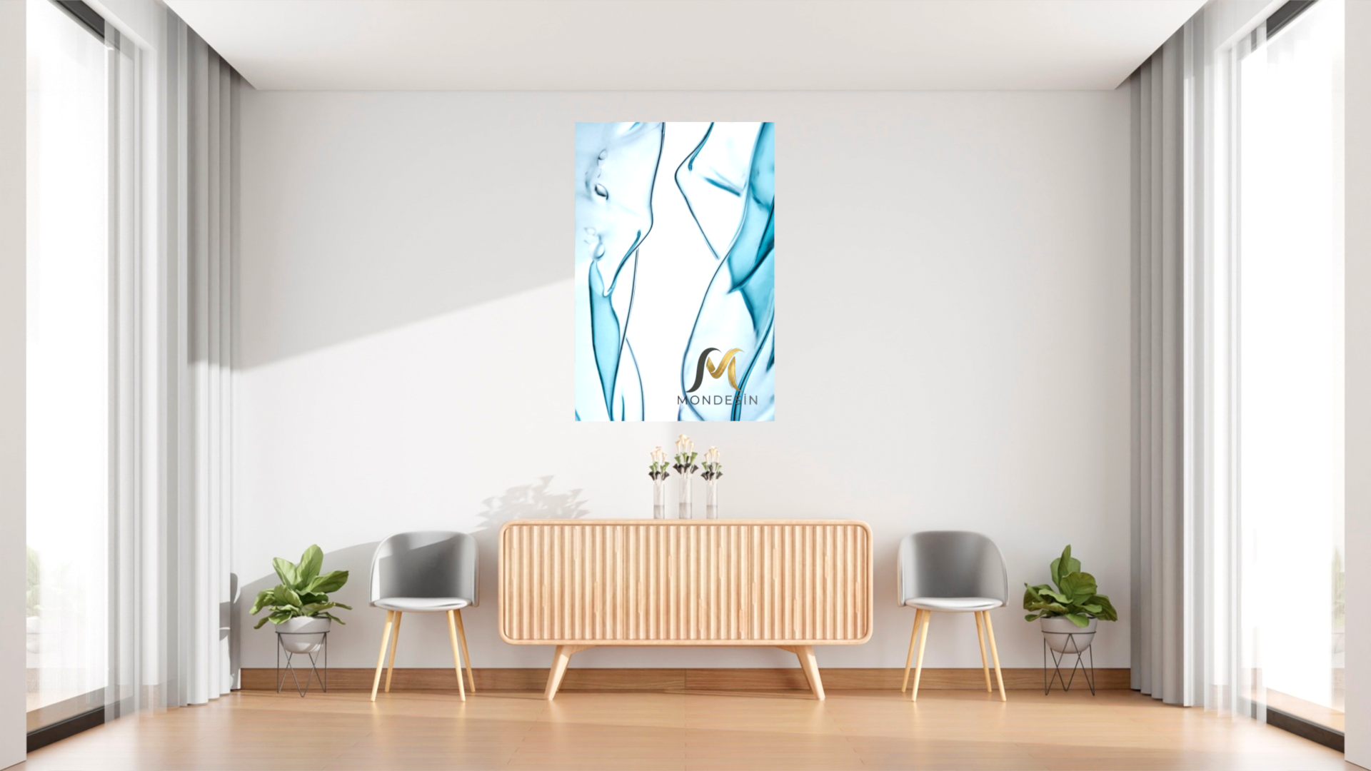 Soyut Çizgiler Dikey Tablo, Yağlı Boya ve Deri Görünümlü