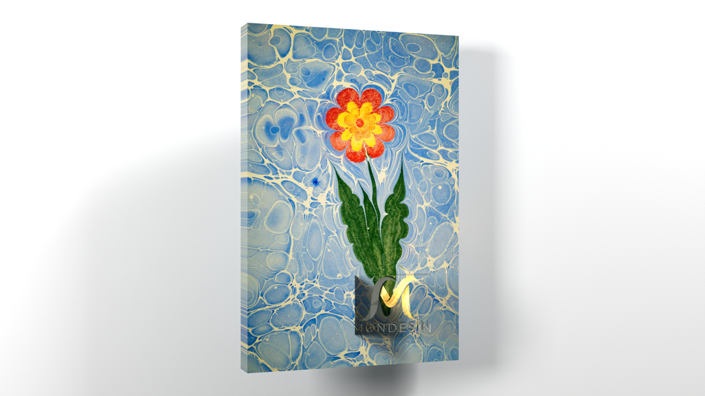 Saksıda Çiçek Su Dikey Tablo, Yağlı Boya ve Deri Görünümlü