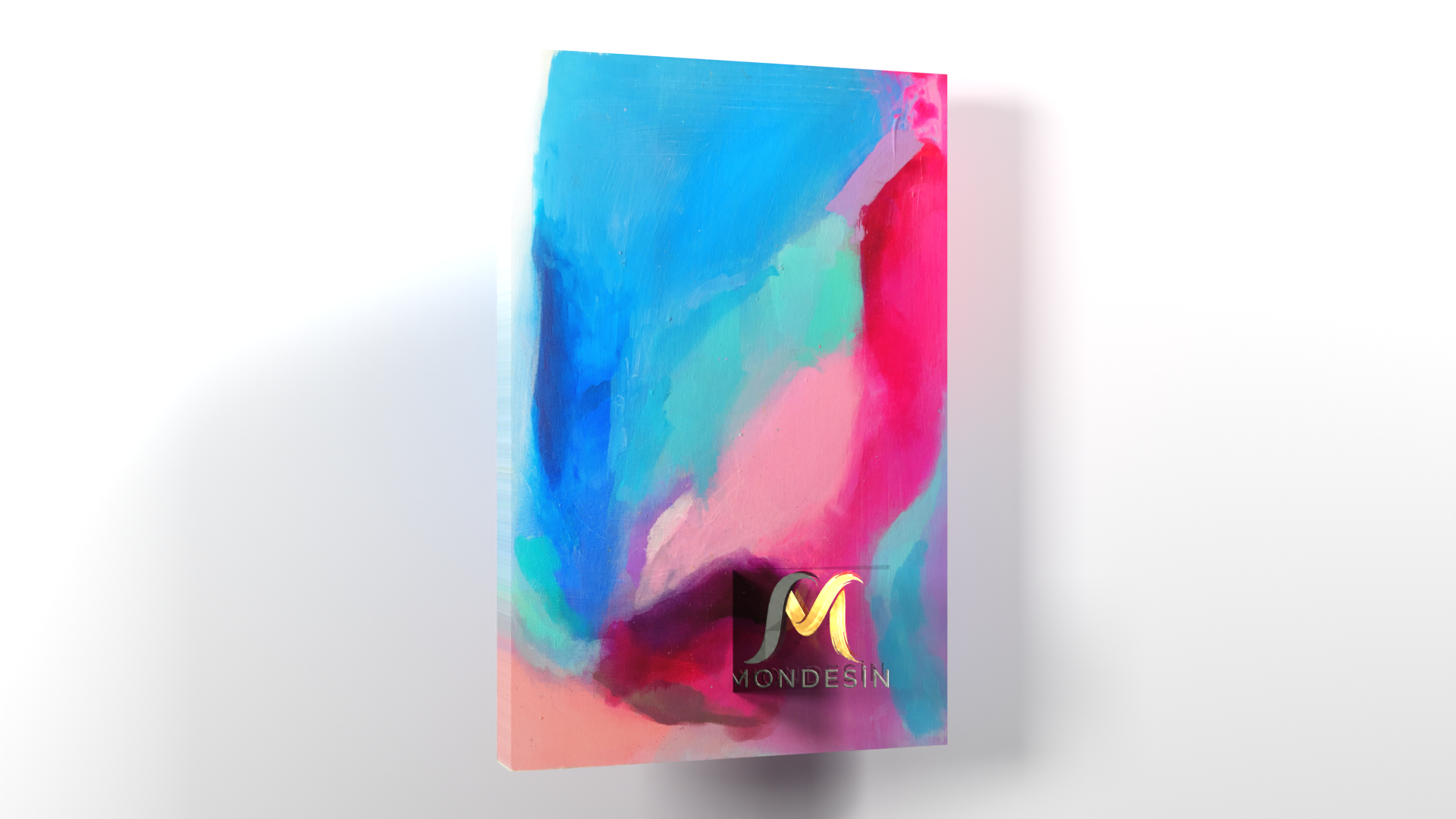 Mavi Pembe Dikey Tablo, Yağlı Boya ve Deri Görünümlü