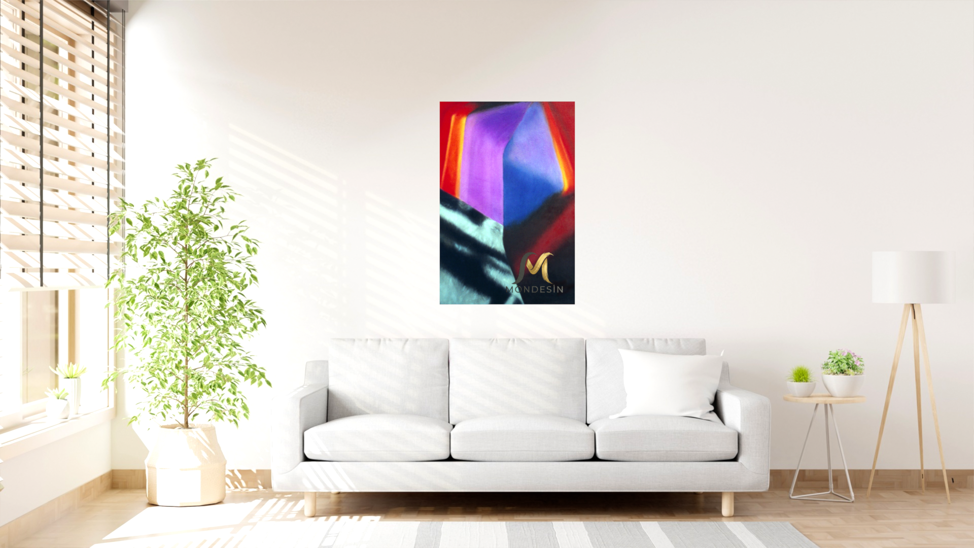 Köşeler Soyut Dikey Tablo, Yağlı Boya ve Deri Görünümlü