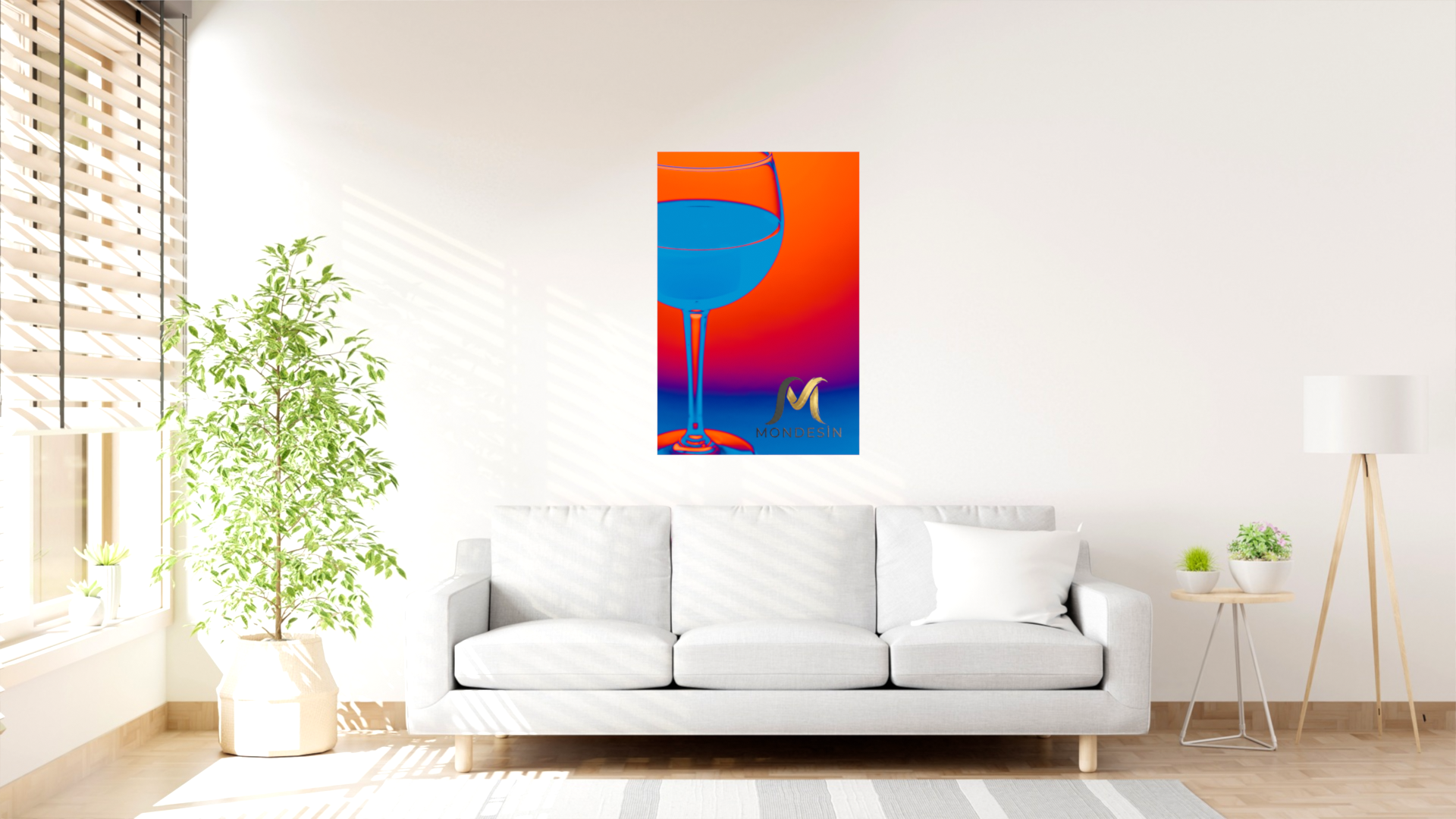 Kokteyl Bardağı Dikey Tablo, Yağlı Boya ve Deri Görünümlü