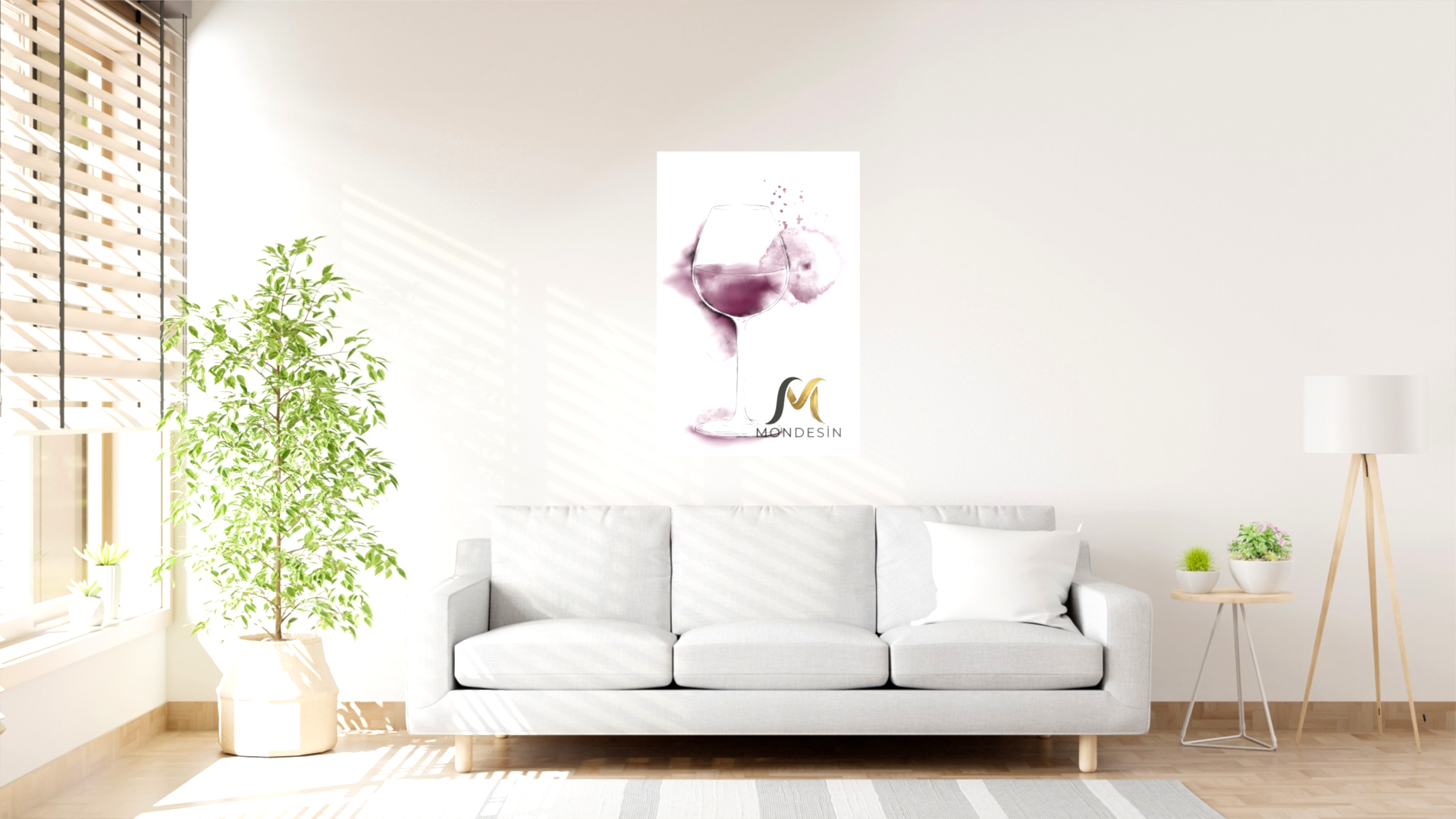 Kokteyl Bardağı Mor İçecekDikey Tablo, Yağlı Boya ve Deri Görünümlü