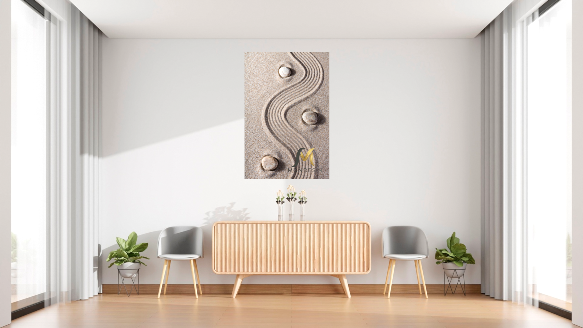 Kum Tepeleri Dikey Tablo, Yağlı Boya ve Deri Görünümlü