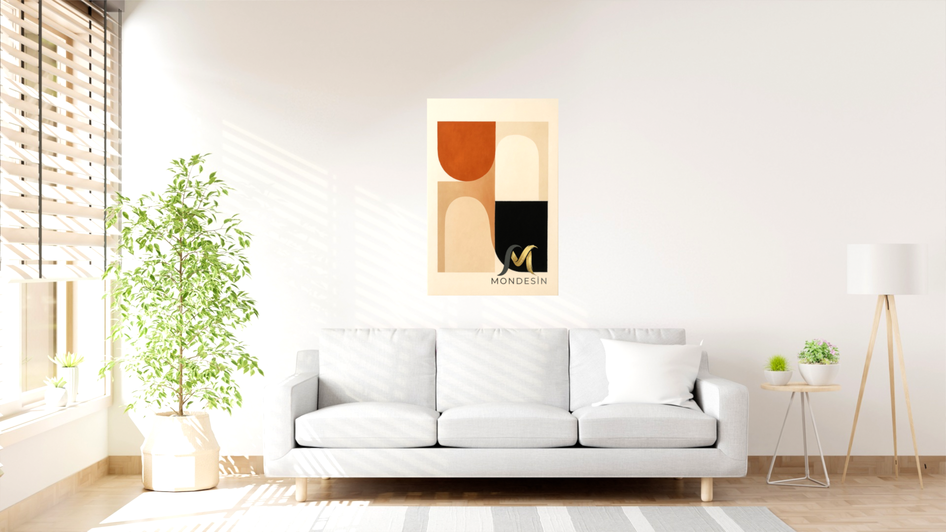 İskandinav Yuvarlaklar Dikey Tablo, Yağlı Boya ve Deri Görünümlü