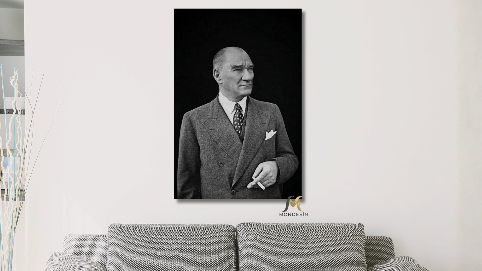 Mustafa Kemal Atatürk 49 Dikey Tablo, Yağlı Boya ve Deri Görünümlü