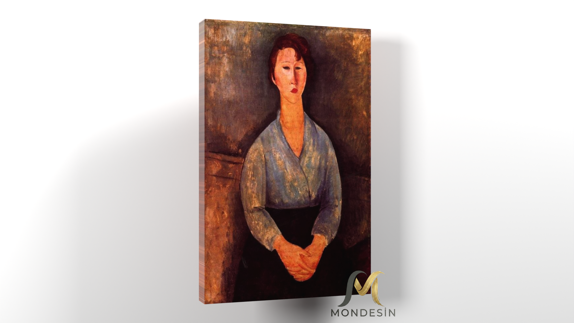 Amedeo Modigliani 105 Yatay Kanvas Tablo, Yağlı Boya ve Deri Görünümlü