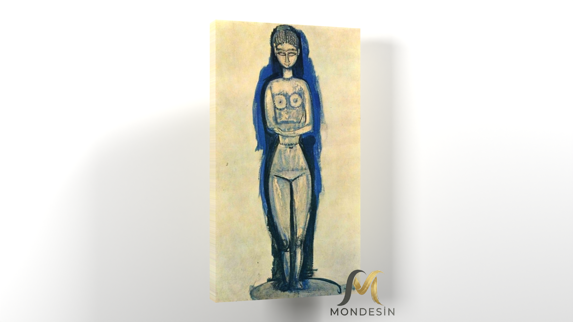 Amedeo Modigliani 107 Yatay Kanvas Tablo, Yağlı Boya ve Deri Görünümlü