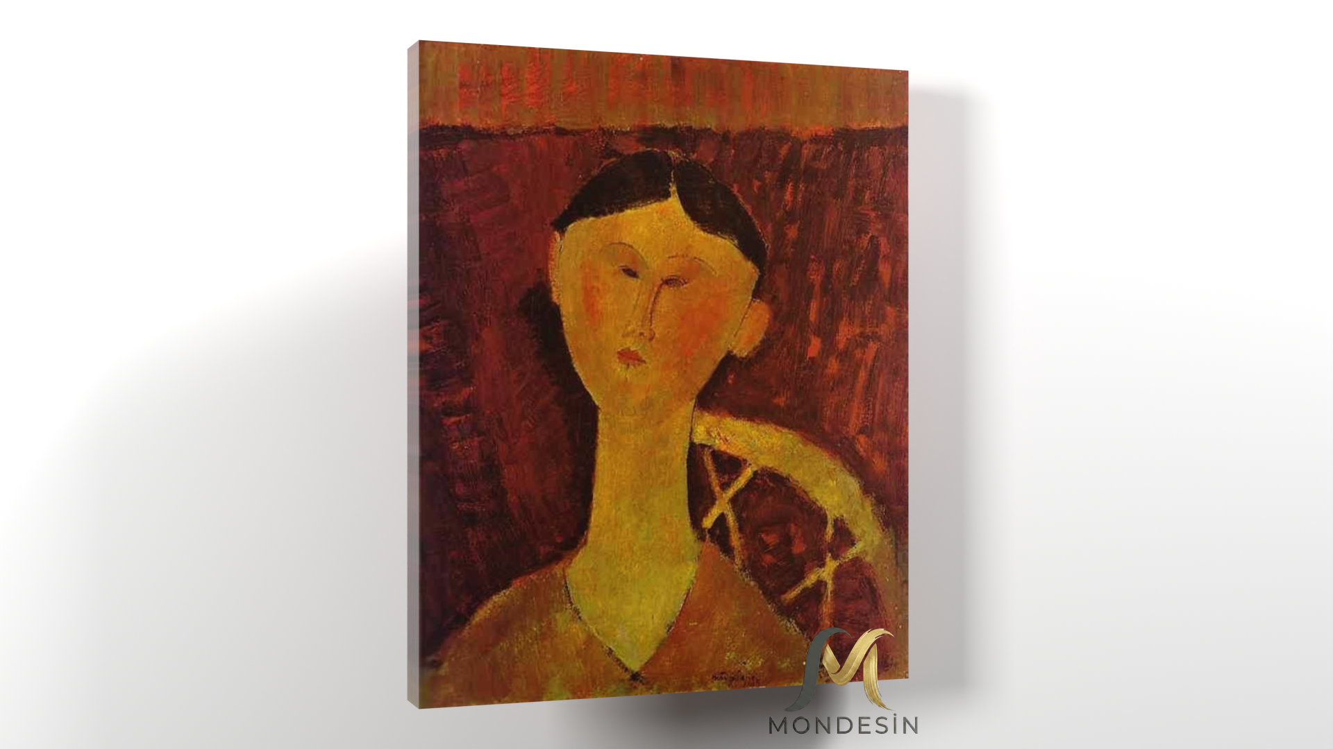 Amedeo Modigliani 117 Yatay Kanvas Tablo, Yağlı Boya ve Deri Görünümlü