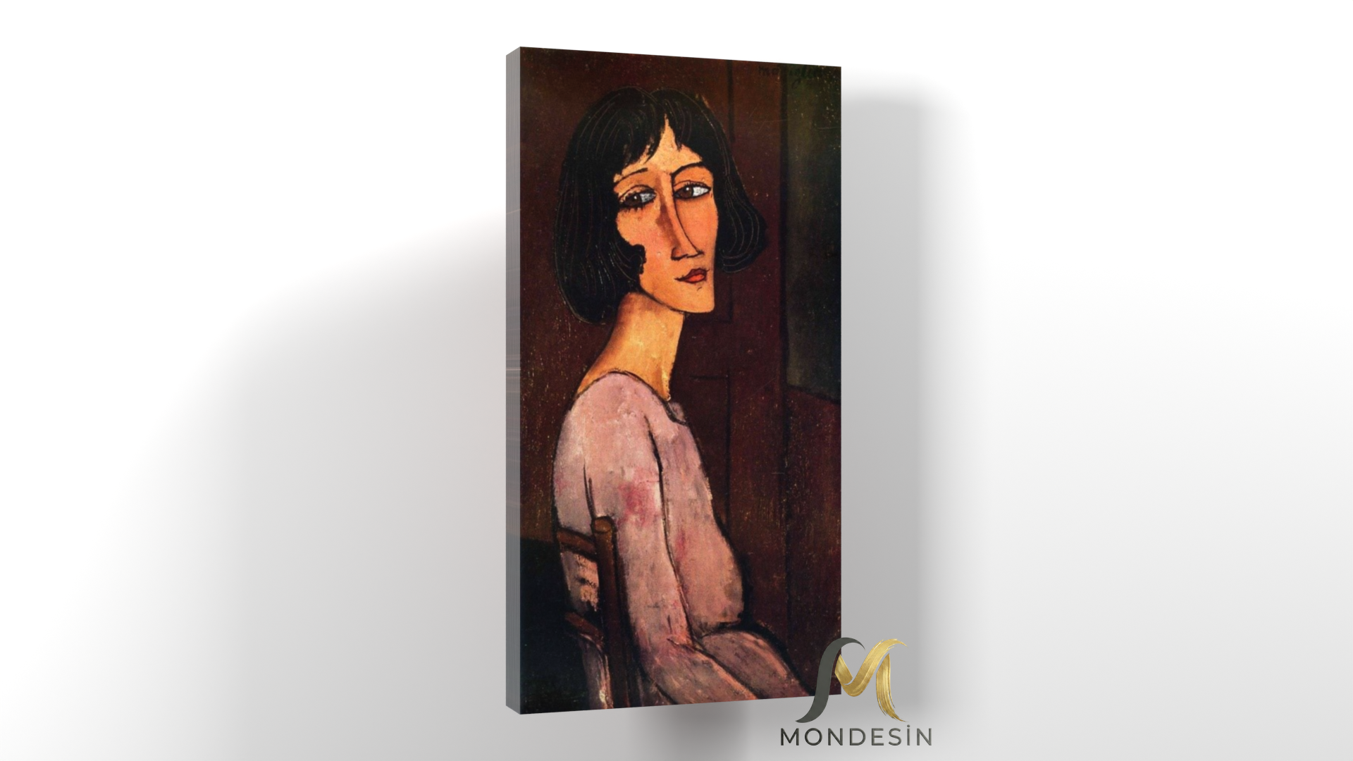 Amedeo Modigliani 119 Yatay Kanvas Tablo, Yağlı Boya ve Deri Görünümlü