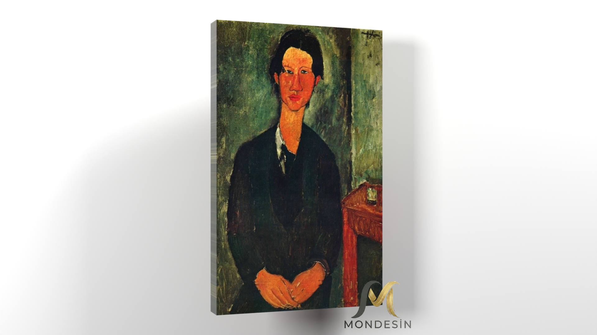 Amedeo Modigliani 128 Yatay Kanvas Tablo, Yağlı Boya ve Deri Görünümlü