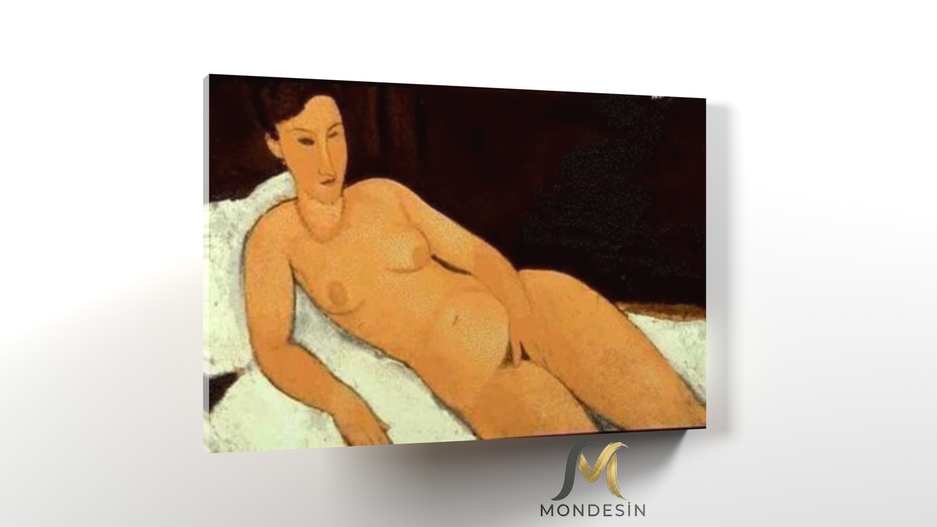 Amedeo Modigliani 129 Yatay Kanvas Tablo, Yağlı Boya ve Deri Görünümlü