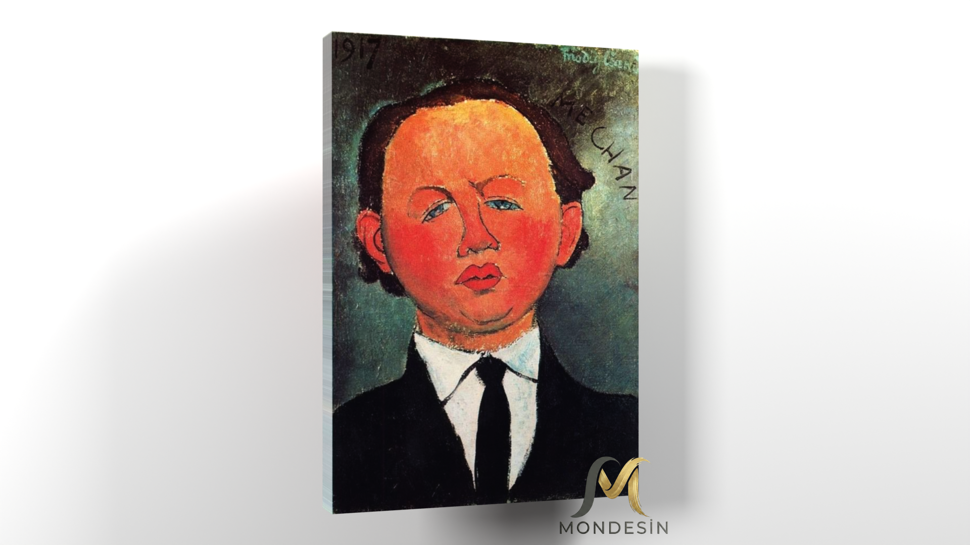 Amedeo Modigliani 133 Yatay Kanvas Tablo, Yağlı Boya ve Deri Görünümlü