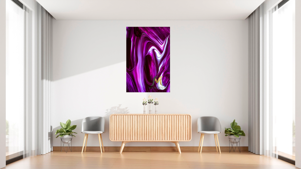 Purple Waves Vertical Painting, Oil Painting and Leather Look