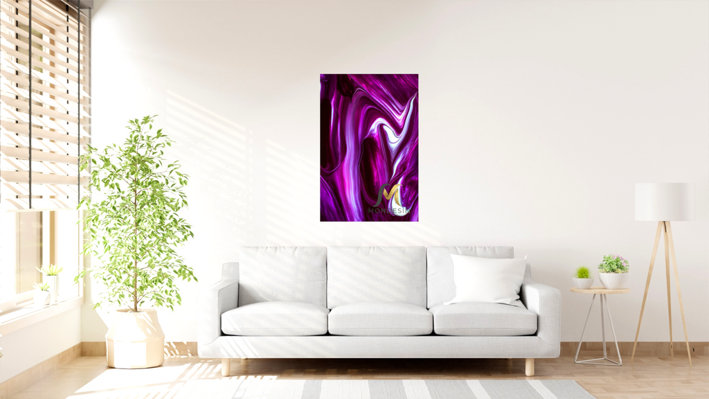 Purple Waves Vertical Painting, Oil Painting and Leather Look