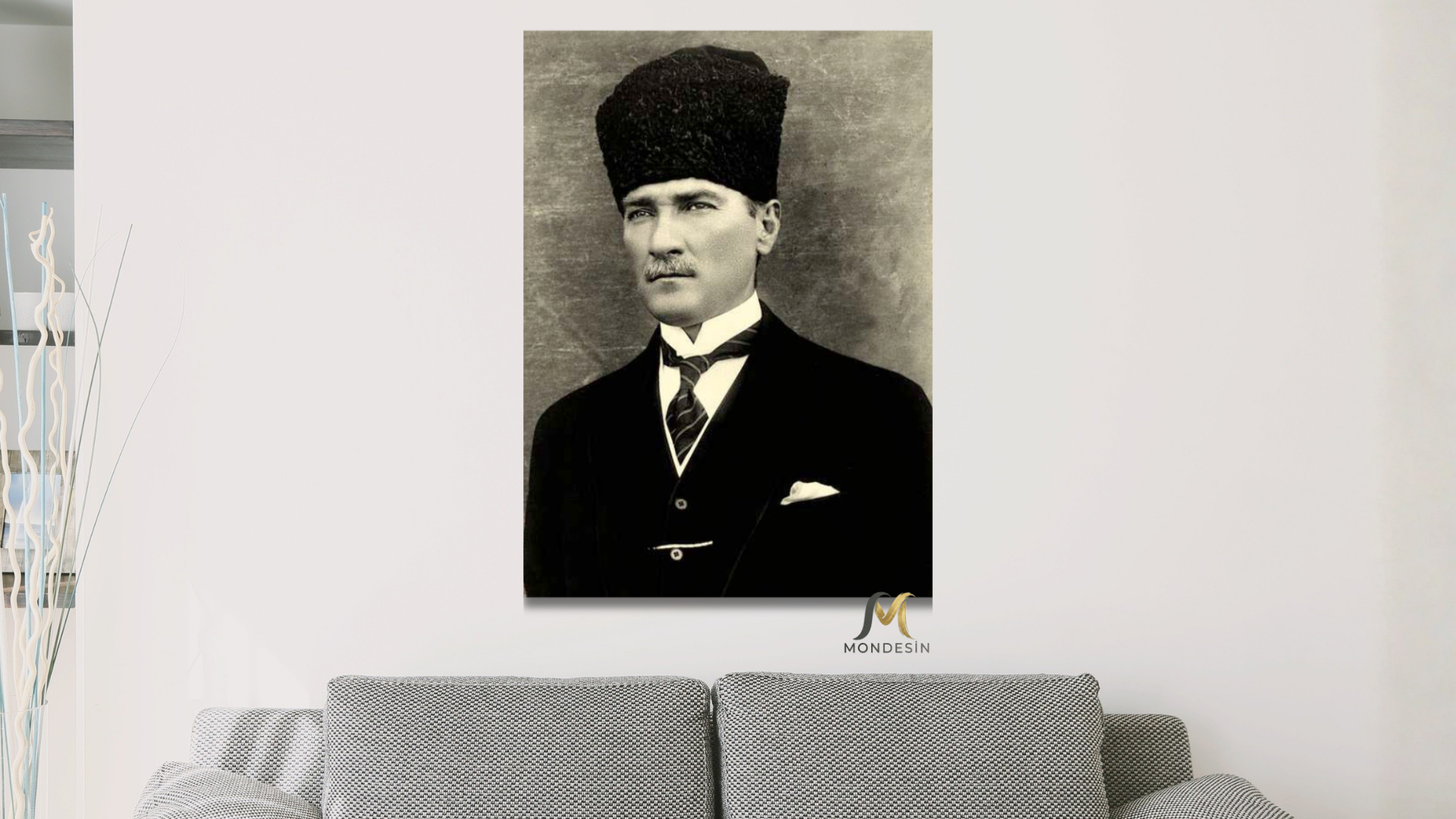 Mustafa Kemal Atatürk 53 Dikey Tablo, Yağlı Boya ve Deri Görünümlü