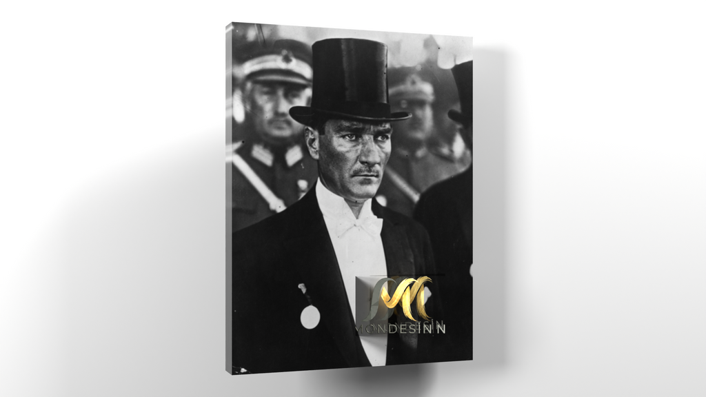 Mustafa Kemal Atatürk with Frank and Medal, Vertical Painting, Oil Painting and Leather Look.